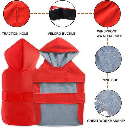 Dog Raincoat Dog Rain Jacket Poncho Waterproof Snowproof Pet Rain Suit Lined Warm Lining Hooded Leash Hole Adjustable Puppy Small Medium Dogs,Red,XXL