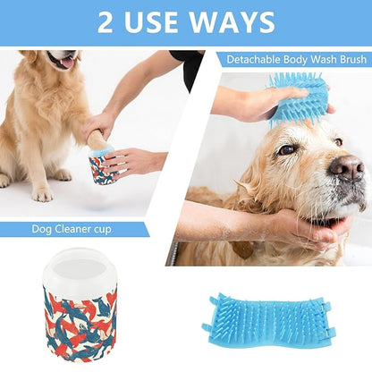 Dog Paw Cleaner Cups for Dogs Pets Foot Washer Paw Scrubber for Medium Small Cats Dogs Cleaning Cup Sea Lions Cyanotype Red