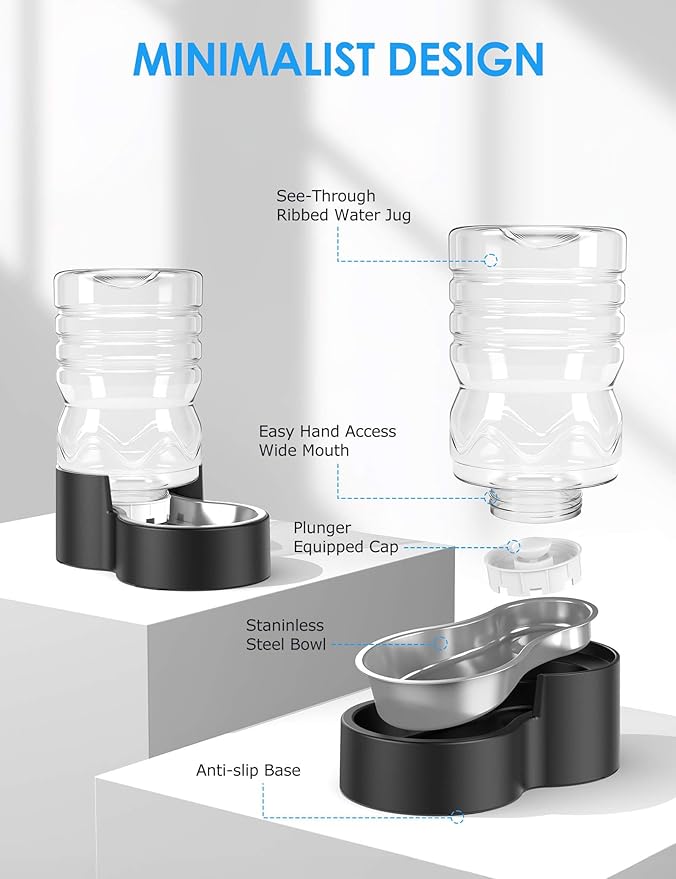 1.7 Gallon Automatic Dog Water Dispenser【Wide Mouth for Easy Hand-in Cleaning】【Removable Stainless Steel Bowl】, Gravity Refilling Large Capacity for Cats and Dogs, Multi-Pet Homes