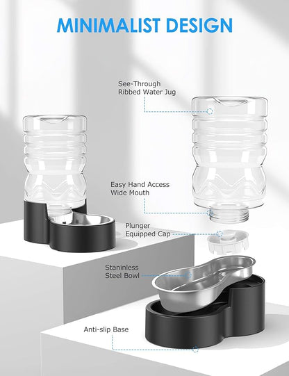 1.7 Gallon Automatic Dog Water Dispenser【Wide Mouth for Easy Hand-in Cleaning】【Removable Stainless Steel Bowl】, Gravity Refilling Large Capacity for Cats and Dogs, Multi-Pet Homes