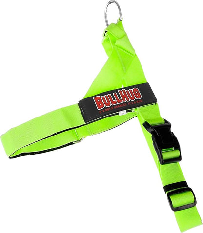BULLHUG Adjustable Dog Harness– No Pull, No Choke – for English Bulldogs, French Bulldogs, Pugs & Broad-Chested Breeds – Easy, Safe Walks (NEON Green, XL)