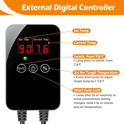 AQQA Aquarium Heater 300W Submersible Betta Fish Tank Heater with External Controller Intelligent Overheat & Dry-Run Protection & Memory Function Adjustable Temp Range 59-94℉(300W for 30-80 Gallon)