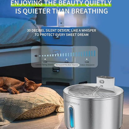 Wireless Cat Water Fountain Stainless Steel, 135oz/4L Cat Fountain, Battery Operated, Cordless Pet Water Fountain for Cats & Dogs with Motion Sensor, Ultra Quiet Pump, 12 Filters (SS, 4L)