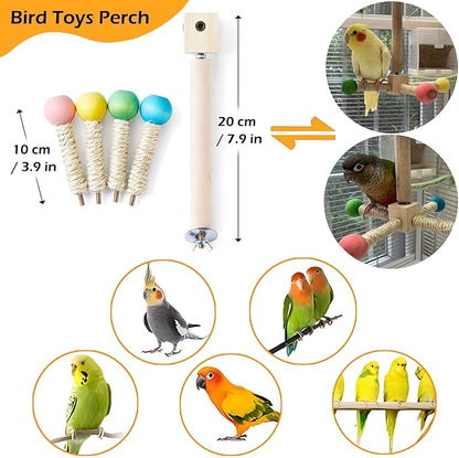 Bird Stand Perch Toy, Interactive Spinning Parakeet Toys, Wooden Exercise Wheel Parrot Toy, Enrichment Cockatiel Toy for Birds Cage, Bird Cage Accessories Perch Toys for Budgies (S)