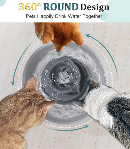 Ceramic Cat Water Fountain, Ceramic Pet Fountain, 2.1 L Drinking Fountains Bowl for Cats and Dogs with Replacement Filters and Foam(Grey)