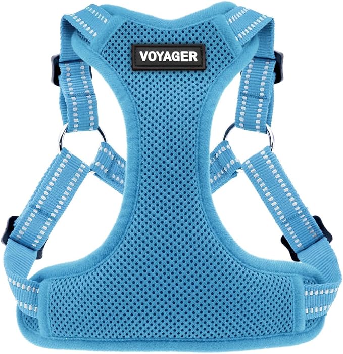 Best Pet Supplies Voyager Mesh Dog Breathable Harness Reflective Stitching, All Weather Adjustable for Walking Training, or Running - Heavy Duty & Durable, Harness (Baby Blue), S