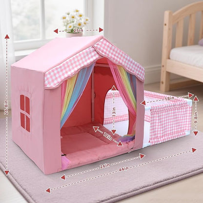Dog House Indoor with Frame for Small to Medium Dogs, LitaiL Cute Dog Tent Bed with Play Area, Breathable, Washable, Cute Princess Dog Cat House with Soft Plush Cushion, 44" L x 26.8" W x 25" H, Pink