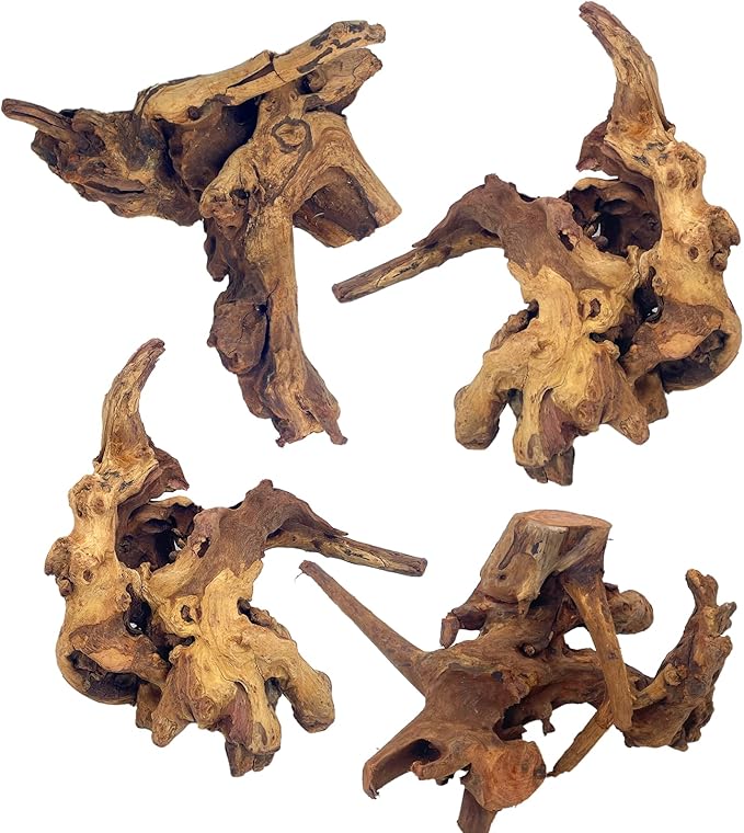 PINVNBY Natural Driftwood for Aquarium Fish Tank Decorations Assorted Branches Bearded Dragon Tank Accessories Terrarium Decor (6.5-12 inches/4 Pack)