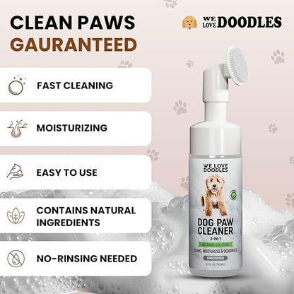 Dog Paw Cleaner (Over 100+ Feet Cleanings) No-Rinse Dog Foot Washer, Gentle and Safe Paw Cleaner for Dogs and Cats, Foam Formula, Moisturizes and Deodorizes, 150mL (Unscented) [We Love Doodles]