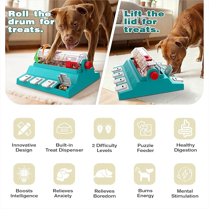 KADTC 2 Levels of Challenge,Extra Large Size,Paw-Activated Rolling Dog Puzzle Feeder Toy,U.S. Brand & Design,Treat Puzzles for Aggressive Chewers Dogs Mental Stimulation Food Slow Dispenser Toy