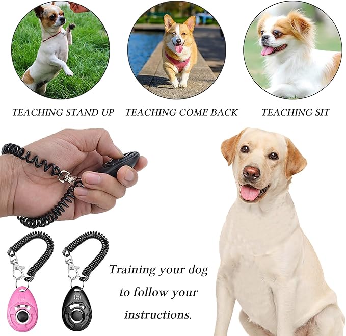 STMK Dog Treat Pouch Dog Clicker Training Kit, Dog Training Treat Pouch Dog Clicker for Training, 3 Ways to Wear Easily Carries Treat Pouches for Pet Training (Pink)