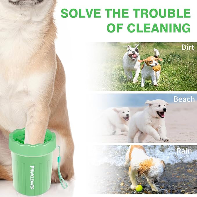 Professional 7 in 1 Dog Paw Cleaner for Dogs & Cats - Includes 1 Portable Paw Washer, 1 Bath Brush, 2 Dog Toothbrushes and 3 Absorbent Towels Note: Fits Paws up to 2 Inches Wide (Small, Light Green)