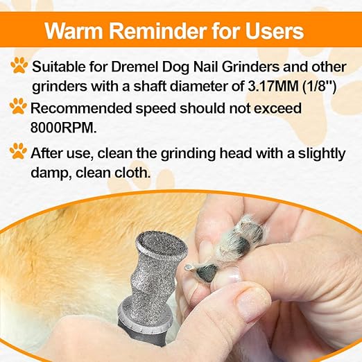 Diamond Rotary Pet Nail Grinder Bits Dog Nail Grinder Replacement Head -2PCS 1/8" Replacement Grinder Wheel for Animals Nail Care(E)