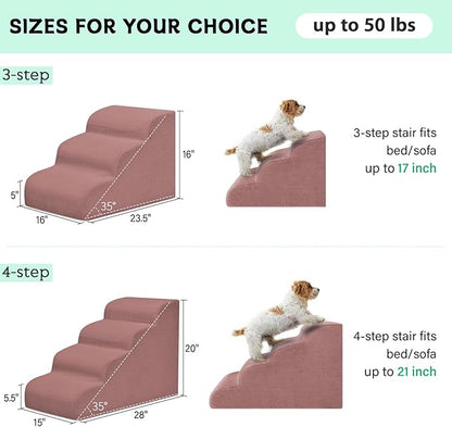 Dog Steps for Small Dogs, 3-Step Pet Ramp Stairs for High Beds and Sofa, Non-Slip Pet Stairs for Small Dogs and Cats, Removable and Easy to Clean Cover, Pink