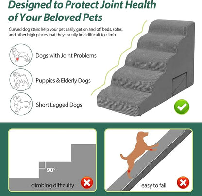 Dog Stairs for Small Dogs and Cats, 5 Tier Dog Steps for Bed and Couch, 23" H Non-Slip Foam Pet Stairs, Gray