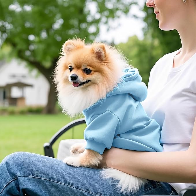 Idepet Pet Dog Hoodies Dog Clothes for Small Dogs Vest Chihuahua Clothes Warm Coat Jacket Autumn Puppy Outfits Cats Dogs Clothing(M,Light Blue)