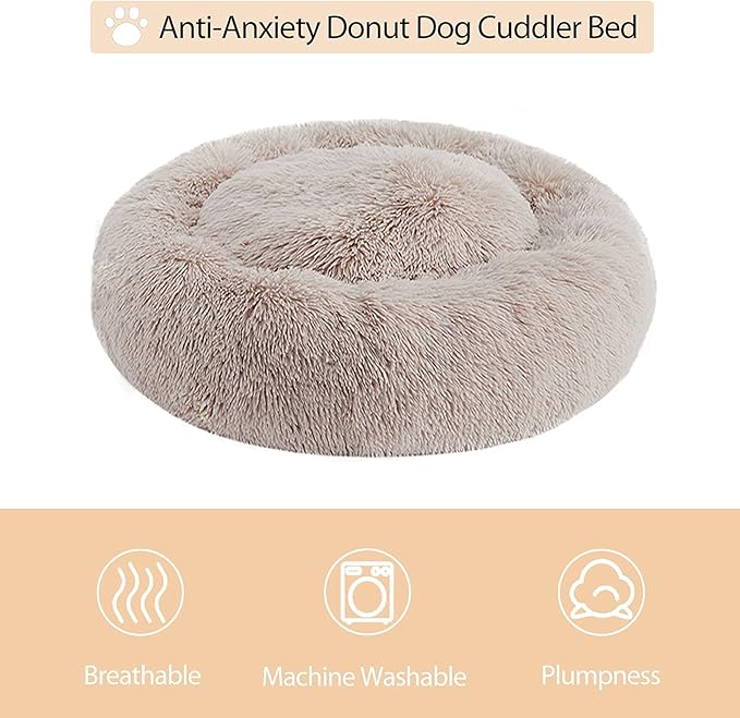 WNPETHOME Donut Dog Beds Large Sized Dog,Anti-Anxiety Caming Large Pet Bed,Fluffy Faux Fur Plush Puppy Bed，Warming Cozy Soft Round Bed for Pet, Cat Cuddler Cushion