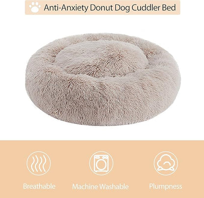WNPETHOME Donut Dog Beds Large Sized Dog,Anti-Anxiety Caming Large Pet Bed,Fluffy Faux Fur Plush Puppy Bed，Warming Cozy Soft Round Bed for Pet, Cat Cuddler Cushion