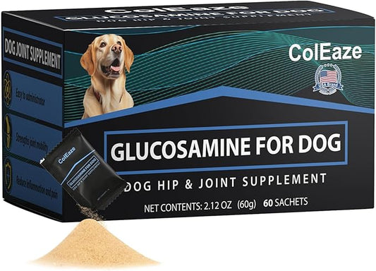 Glucosamine for Dogs - Dog Joint Supplement Powder, MSM & Turmeric - Joint Pain Relief, Mobility Support for All Ages & Breeds - 60 Ct. Box