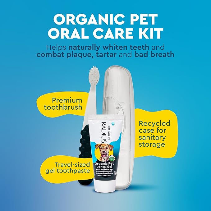 Radius USDA Organic Dental Solutions All Ages Dog Dental Kit 1 Unit, 1 Dog Toothbrush, 1 0.8oz Toothpaste, & 1 Travel Case, Firm Bristle & Non Toxic Toothpaste for Dogs