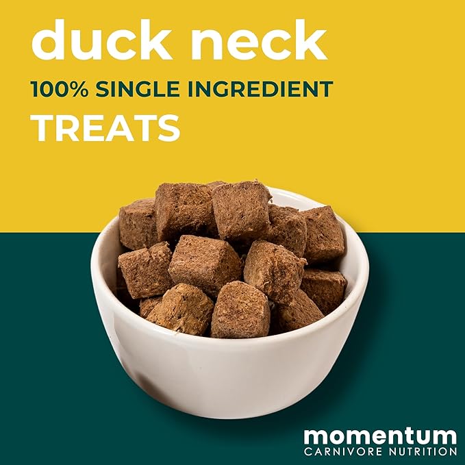 Momentum Carnivore Nutrition Freeze-Dried Duck Neck Dog Treats & Cat Treats – Single-Ingredient, High-Protein, Grain-Free, Natural Crunchy Chew – Made in USA – 3 oz Bag