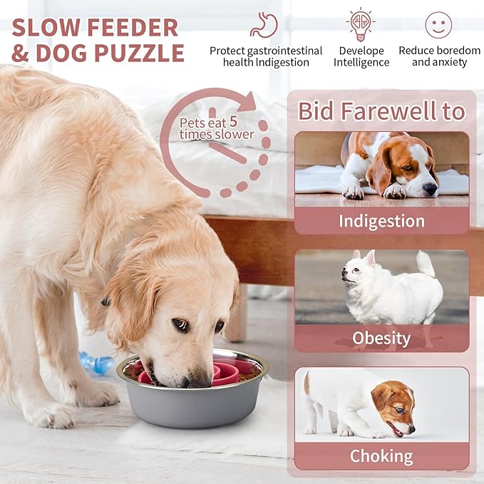 Slow Feeder Dog Bowls Insert, Animire Soft Silicone Slow Eating Dog Food Bowl for Small, Medium and Large Dogs, Compatible with Regular and Elevated Bowls