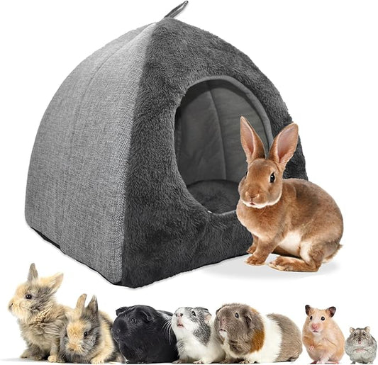 kathson Rabbit Bed Warm Hideout Bunny Cave Beds House Cozy Guinea Pig Hideouts with Foldable Winter Sleeping Nest for Small Animals Cats Hamsters Chinchillas Ferrets (Dark Grey)
