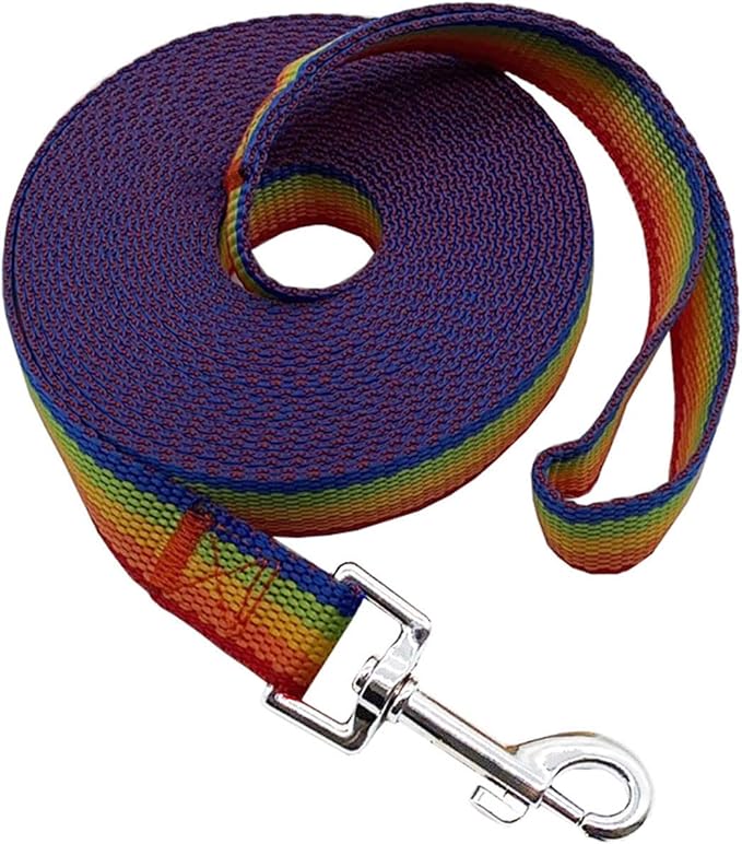 Nylon Training Dog Leash for Small Medium Large Dogs, 15ft 20ft 30ft 50ft Long Leash Dog/Puppy Lead for Obedience Recall Training, Camping (30ft, Rainbow)