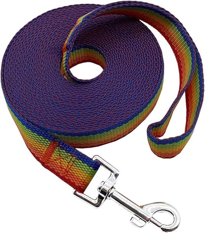 Nylon Training Dog Leash for Small Medium Large Dogs, 15ft 20ft 30ft 50ft Long Leash Dog/Puppy Lead for Obedience Recall Training, Camping (30ft, Rainbow)