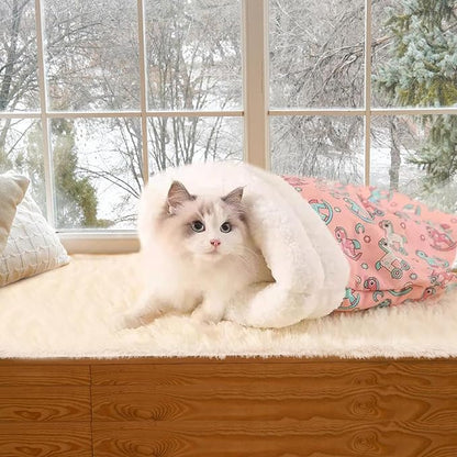 Cat Sleeping Bag, Self Warm Pet Bed Cave Bag for Indoor Cats, Cat Cave Bed 360° Wrap, 21.6 x 17.7X 12.9 Inches (Pink)