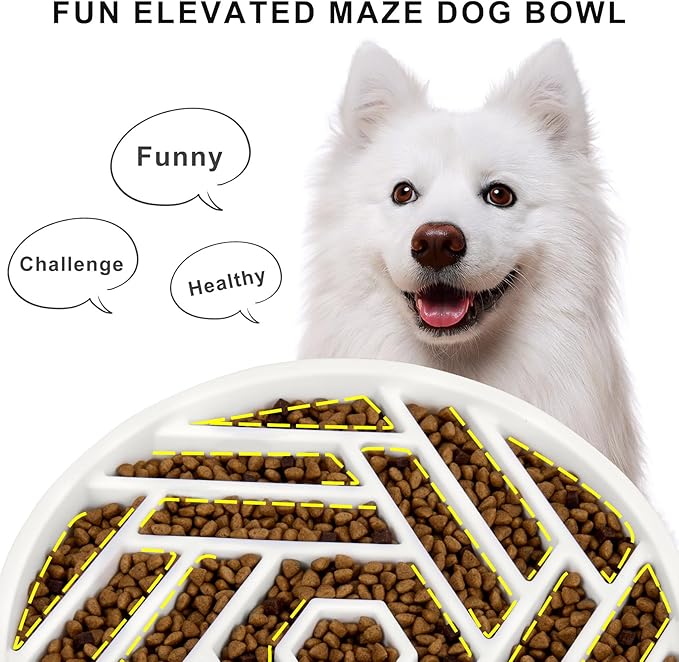 TOBYTO Slow Feeder Dog Bowls Large Medium Breed,Anti-Choking Slow Eating Dog Food Bowl,Non Slip Pet Slower Food Feeding Bowls Large Puzzle Slow Feeder Bloat Stop Maze Dog Dishes,White