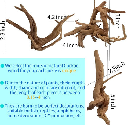 Vmiapxo 8 Pieces Natural Driftwood for Aquarium Decor, Assorted Sinkable Spider Wood, Reptile Drift Wood Branches Fish Tank Decorations (3.15''-4'')