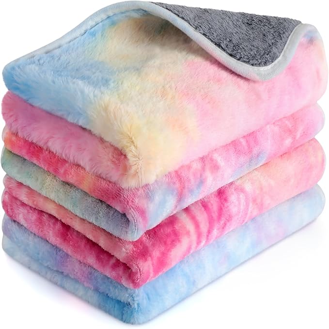 Reginary 4 Pcs Waterproof Guinea Pig Blankets Washable Small Animal Fleece Bedding Guinea Pig Cage Liners Reusable Training Pads Pet Pee Pad Sleep Mat for Hamster(Tie Dye Pattern,24 x 16 Inch)