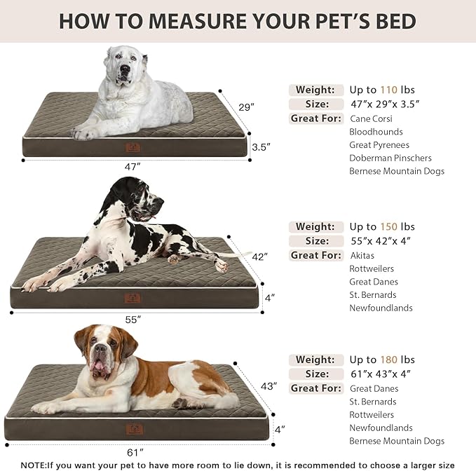 WNPETHOME Orthopedic Giant Dog Beds Large Sized Dog, Waterproof Extra Large Dogs Bed with Removable Washable Cover, Multi-Needle Quilting Dogs Crate Bed
