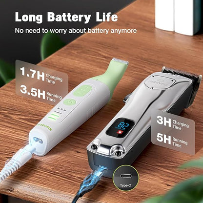 Dog Grooming Kit, Dog Clippers for Grooming for Thick Heavy Coats, Professional Pet Paw Trimmer Nail Grinder Low Noise Rechargeable Stainless Steel Hair Trimmer for Dogs Cats Animals