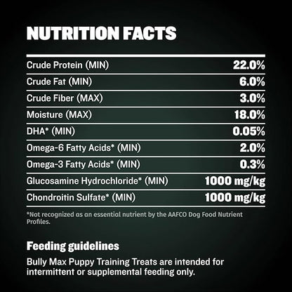 Bully Max Puppy Training Treats - Soft Chews Dog Food Supplements & Vitamins for Brain, Skin & Coat Health - Glucosamine & Chondroitin for Joint Support – Multivitamin Food Topper for Puppies - 1 Bag
