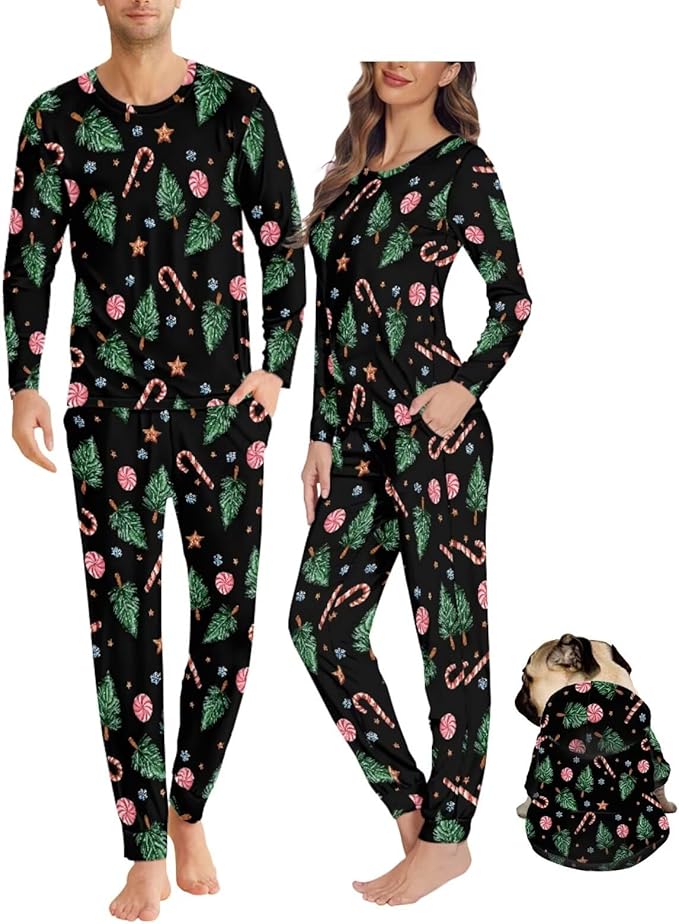 Christmas Family Pajamas Matching Sets with Pockets Dog Costumes for Small Dogs Long Sleeve Sleepwear Plus Size