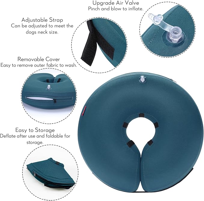 MIDOG Dog Cone - Inflatable Soft Donut Collar Alternative for Dogs After Surgery, Protective Recovery Collar Prevents Licking, Comfortable E-Collar Alternative for Small Medium Large Dogs (Blue, M+)