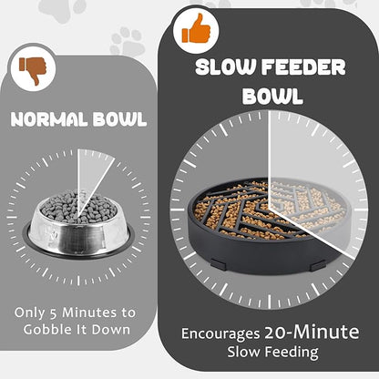 WHIPPY Slow Feeder Dog Bowl, Puzzle Maze Design to Slow Down Eating, 3-Cup Capacity, Anti-Gulping Food Bowl for Medium & Large Dogs,Gray