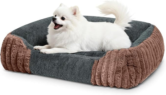 Dog Beds for Small Dogs 28x20 Inch, Comfort-Sided Orthopedic Dog Bed Couch with Breathable Shredded Memory Foam, Faux Rabbit Fur Pet Bed, Non-Detachable, Non-Slip, Machine Washable
