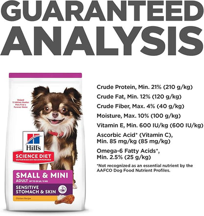 Hill's Science Diet Sensitive Stomach & Skin, Adult 1-6, Small & Mini Breeds Stomach & Skin Sensitivity Support, Dry Dog Food, Chicken Recipe, 4 lb Bag