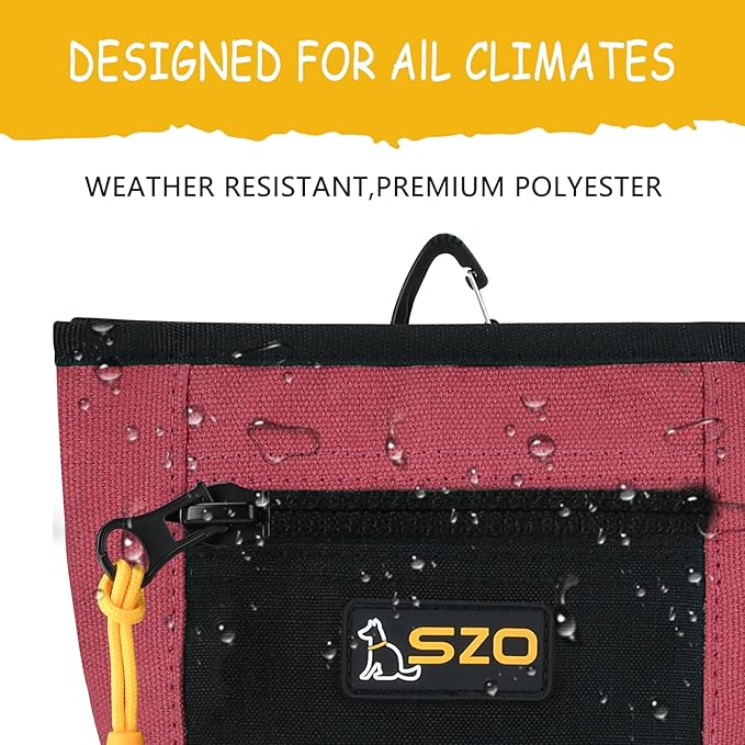 SZO Dog Treat Pouch with Pet Training Clicker, Dog Training Treat Pouch with Waist Belt Clip, Magnetic Closure, Hands-Free Training - Black&Red