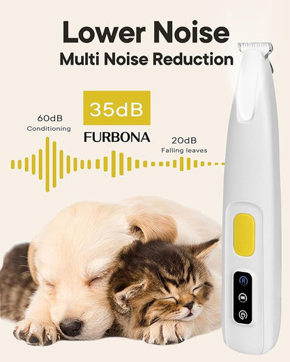 Upgraded Dog Paw Trimmer with LED Light, 18 mm Widen Blade, 35 dB Low Noise, LED Display, Fully Waterproof, Rechargeable Clipper for Dogs Cats Trimming Paws, Eyes, Ears, Face, and Rump