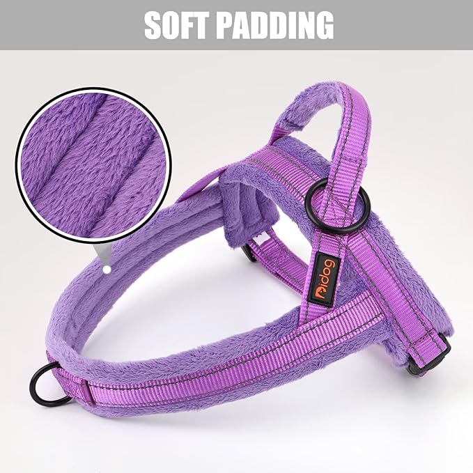 Didog Soft Flannel Padded Dog Vest Harness, No Pull/Quick Fit Reflective Dog Strap Harness, Easy for Training Walking (XS:Chest 15-18", Purple)