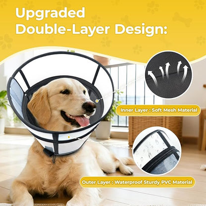 Upgraded Dog Cone Collar for Dogs After Surgery, Soft Transparent Pet Recovery Collar for Large Medium Small Dogs, Depth Adjustable Dog Cone Collar, Elizabethan Collar (XL, Black)
