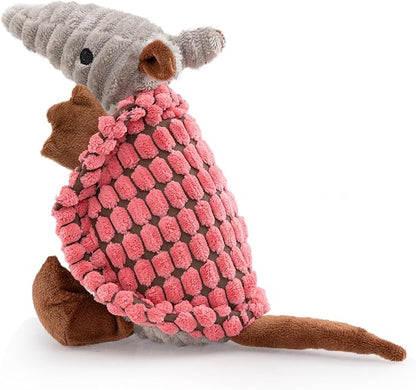 Hollypet Plush Dog Squeaky Toy Stuffed Armadillo Animal Pet Puppy Chew Toys with Clean Teeth for Small Medium Large All Breed Sizes Dogs, Bright Pink,8 in