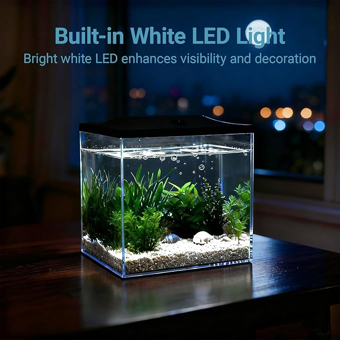 SW PRODUCTS 0.8-Gallon Cube Fish Bowl, Shatterproof Plastic Fish Bowl with LED Lighting, Temporary Fish Tank for Isolation, Decoration & Education