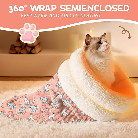 Cat Sleeping Bag, Self Warm Pet Bed Cave Bag for Indoor Cats, Cat Cave Bed 360° Wrap, 21.6 x 17.7X 12.9 Inches (Pink)