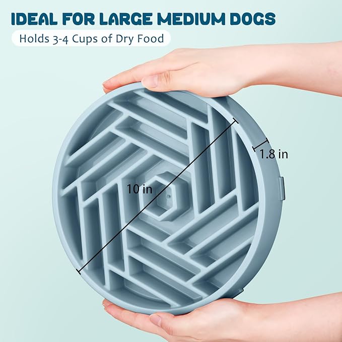 WHIPPY Slow Feeder Dog Bowl, Puzzle Maze Design to Slow Down Eating, 3-Cup Capacity, Anti-Gulping Food Bowl for Medium & Large Dogs,Blue