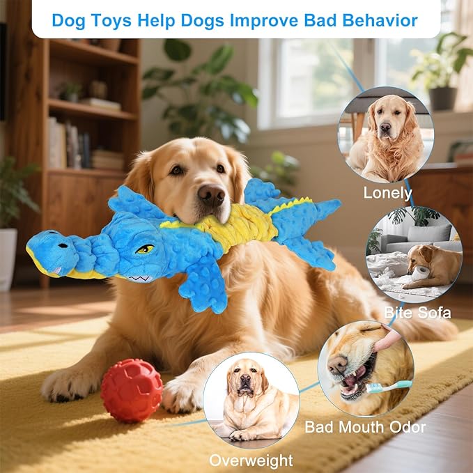 Homounter Dog Toys Cute Crocodile Squeaky Plush Pet Toy for Small to Large Breeds Interactive Chew Toy with Whistle & Crinkle Paper Tough Pet Toys for Aggressive Chewers and Puppies & Dog Lovers